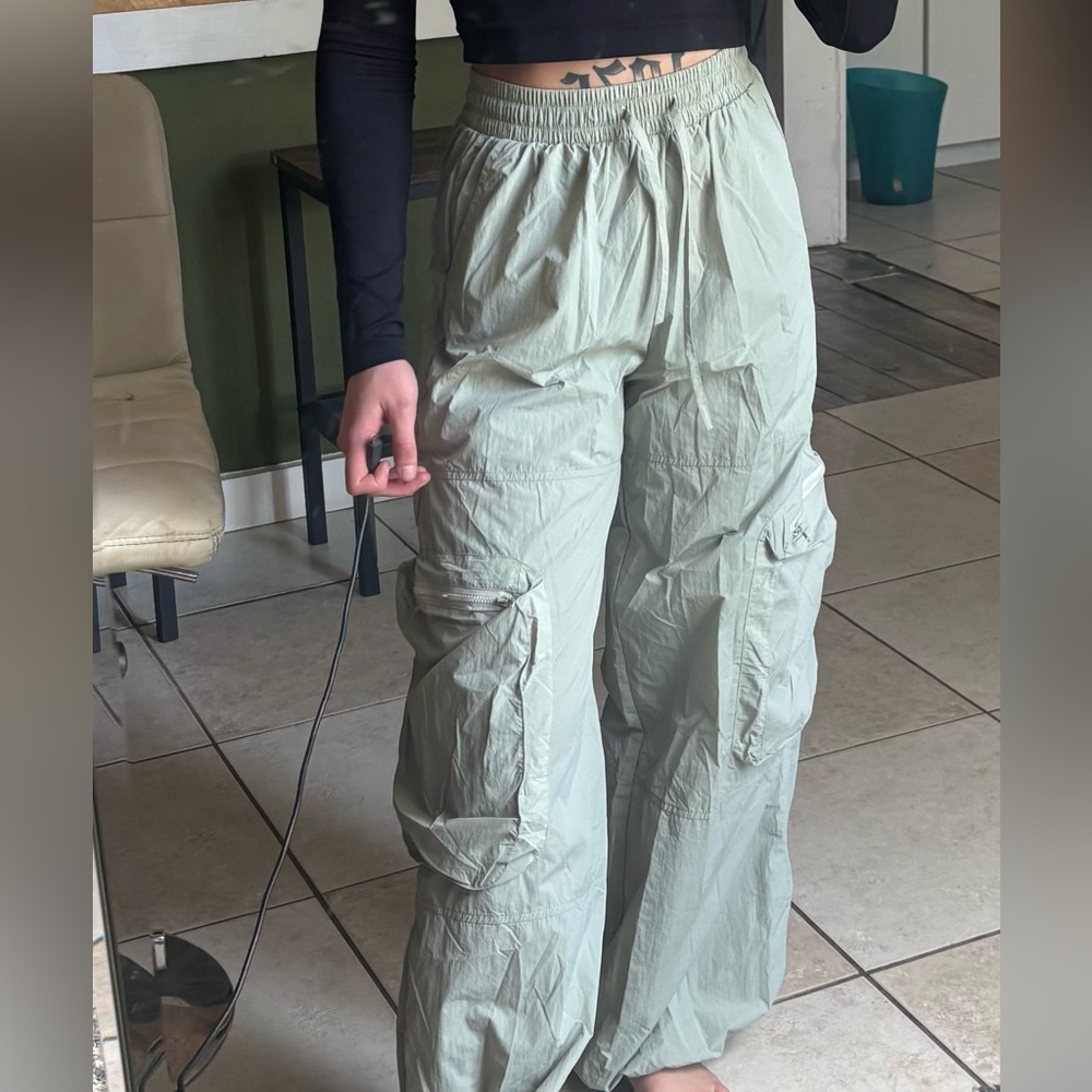 Women's Light Green Cargo parachute Pants